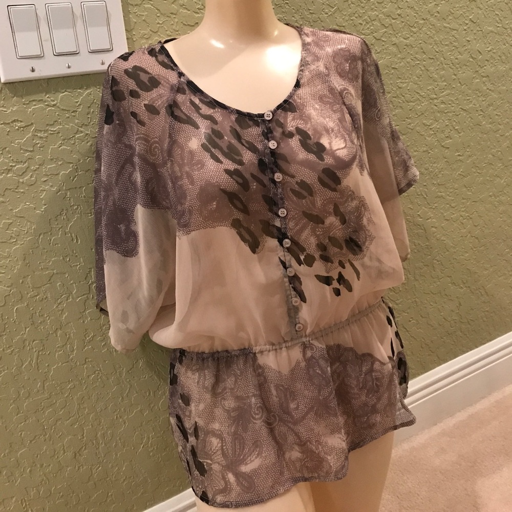 RXB Adorable Lightweight Sheer Printed Blouse.