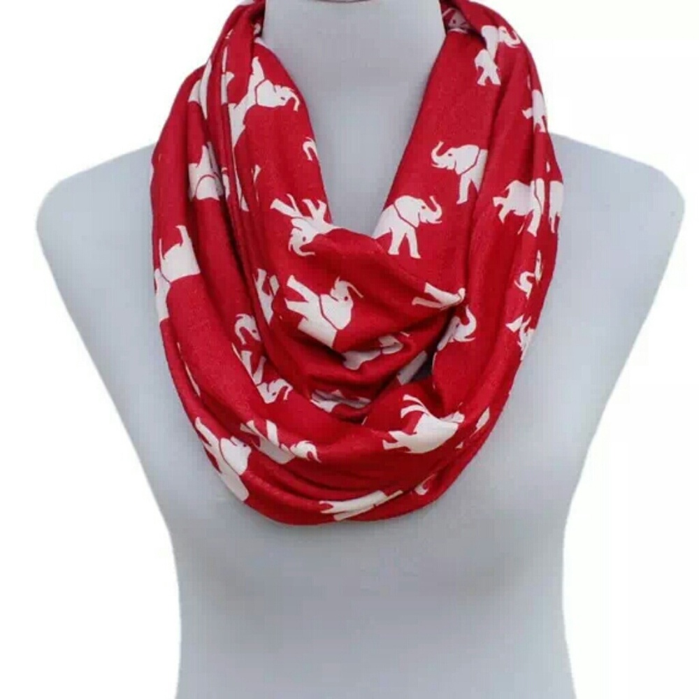 NEW! Red and white elephant jersey scarf! 70"x10"