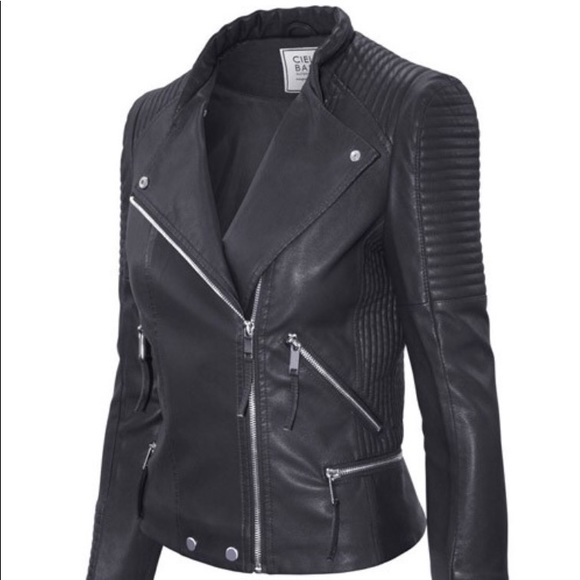 ⭐️ 5 STAR ⭐️Supple Vegan Black Leather MOTO JACKET - Picture 5 of 5