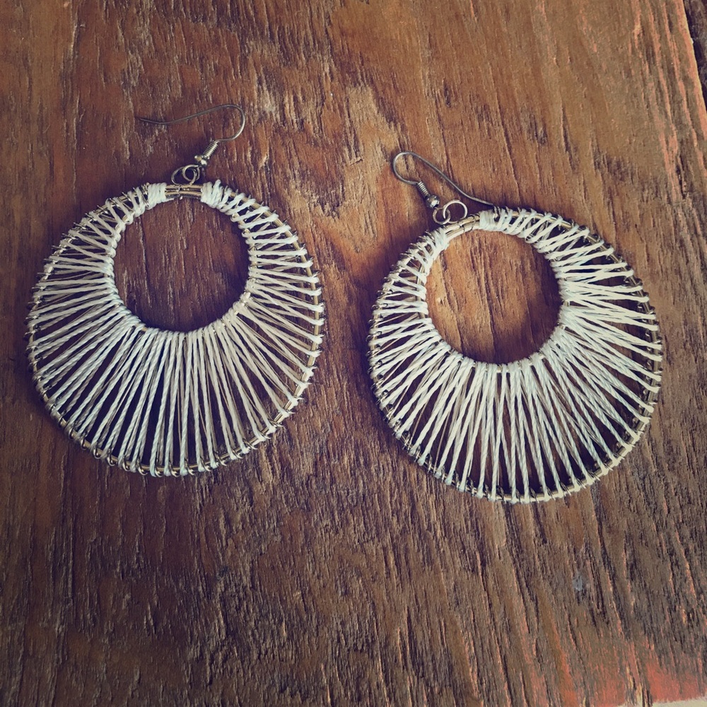 ~*woven*~ gold & cream large thread earrings Aldo