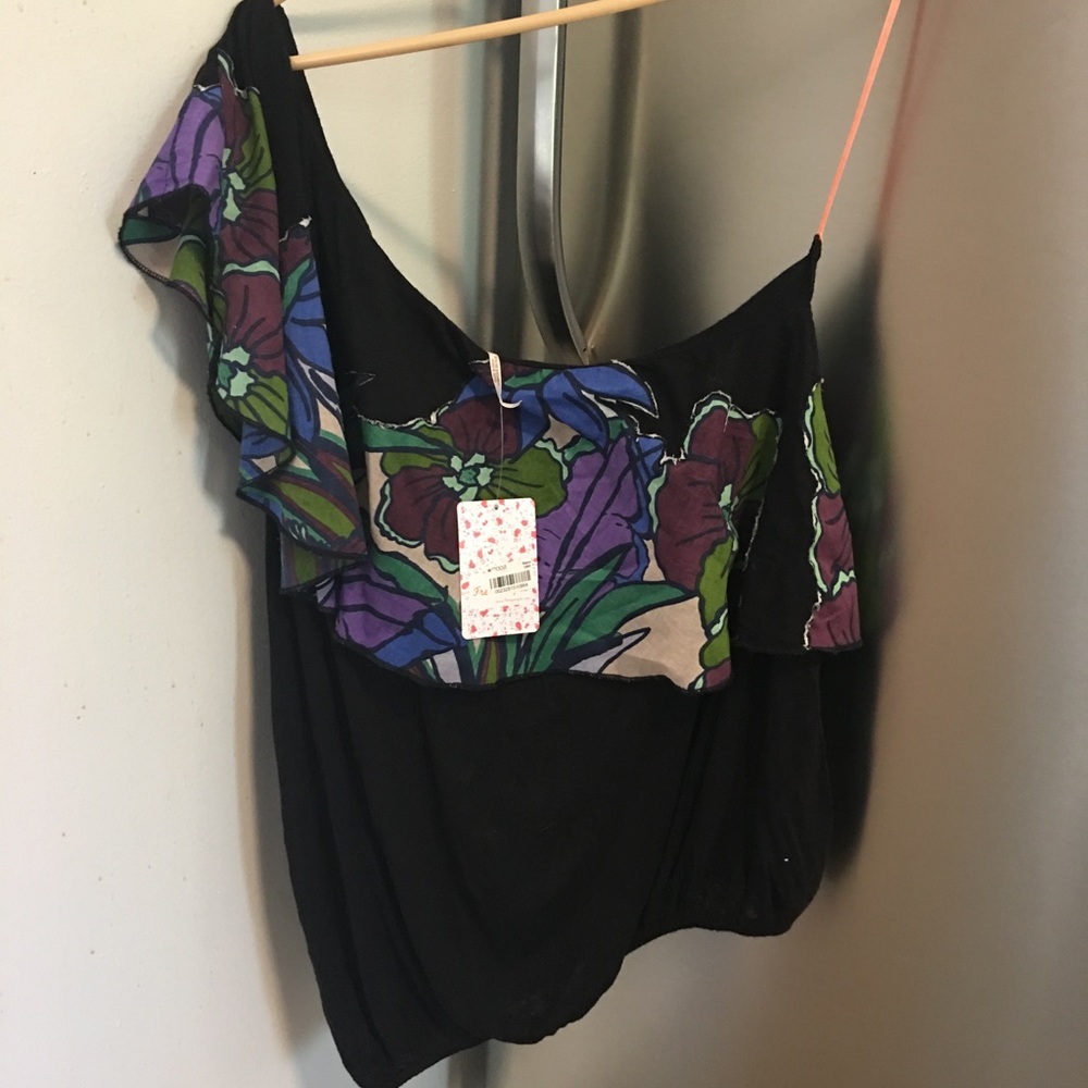 Free people floral 1 sleeve top JUST LOWERED PRICE