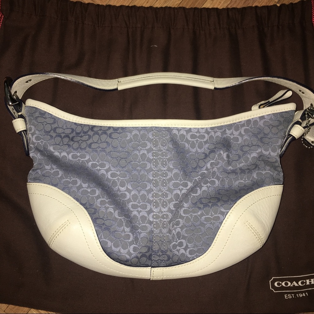 Coach Small Signature Hobo Bag in Cream and Blue