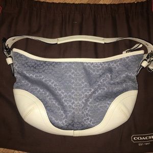 Coach Small Signature Hobo Bag in Cream and Blue