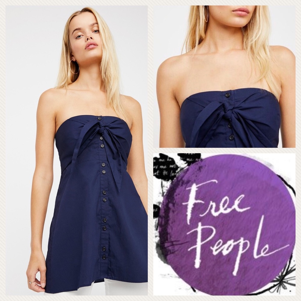 Free People Heartbreaker Poplin Tube, Navy, Sz. XS