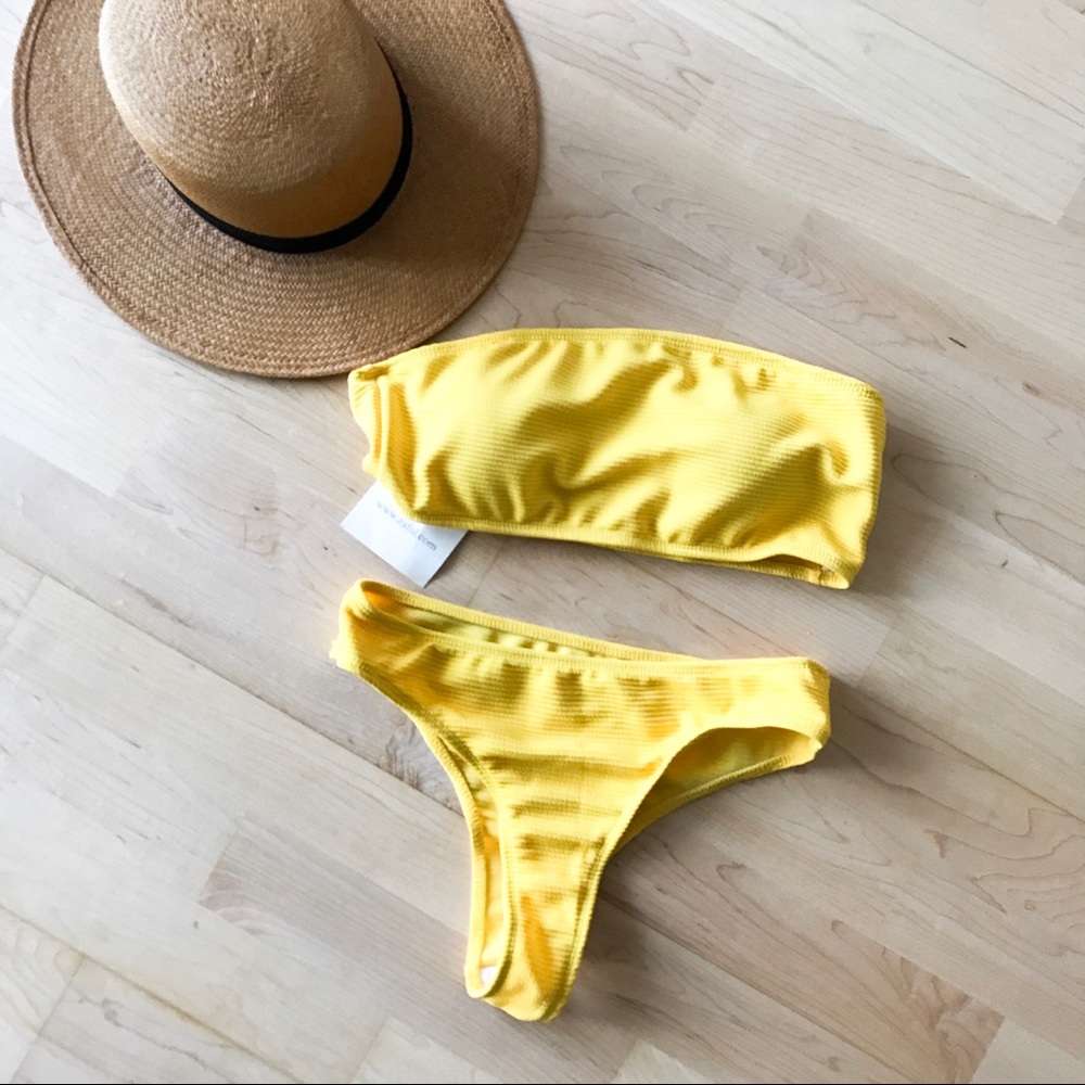 Yellow ribbed bandeau bikini