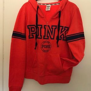 PINK half-zip sweatshirt with jersey stripes