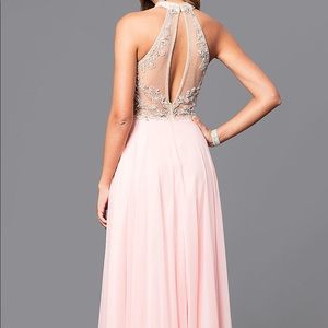 Beaded high-neck long chiffon dress