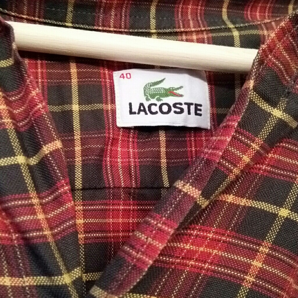 Lacoste mens plaid long sleeve shirt. Large 40 - Picture 2 of 4