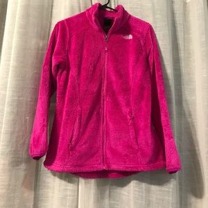Pink fuzzy north face zip up