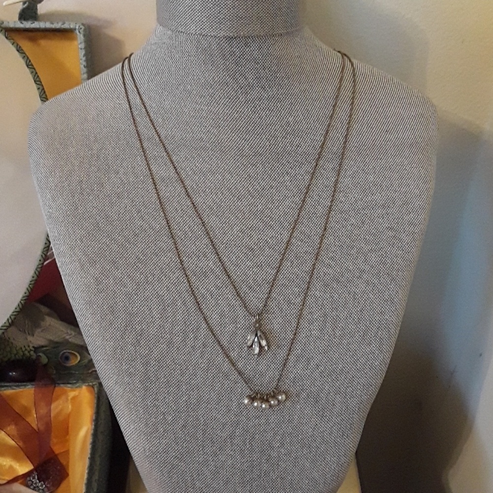 Anthropologie Pearl and Crystal Tiered Necklace