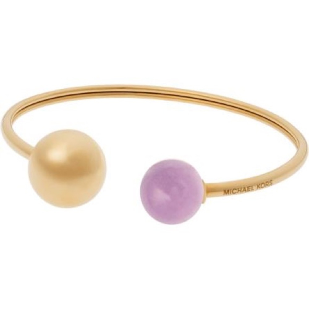 Amethyst Gold-tone Open Stainless Bangle
