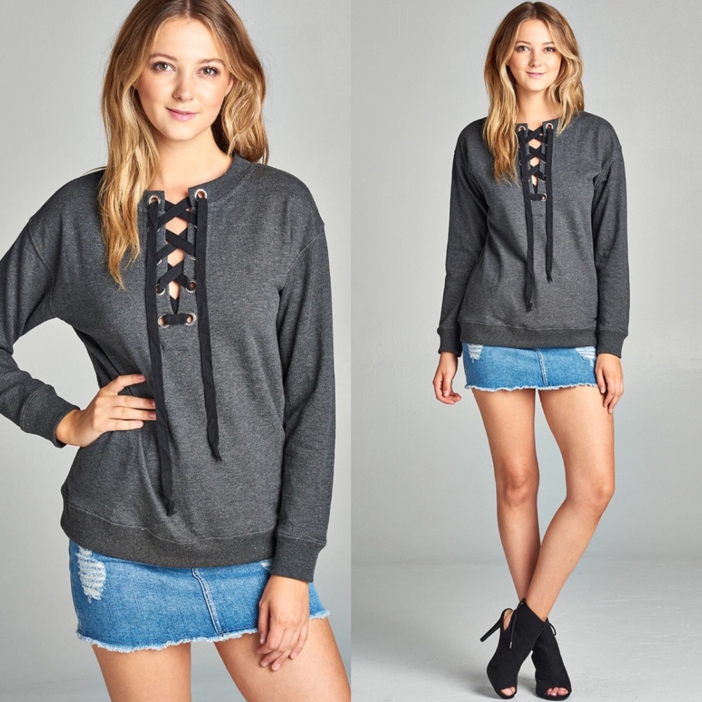 Sale! Make offer! Long Sleeve Round Neck Lace Up