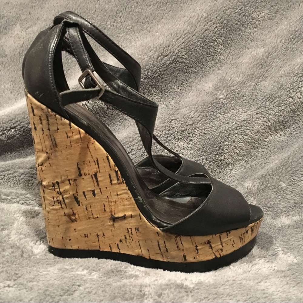 🚫SOLD🚫Charles David Black Platform Cork Wedges