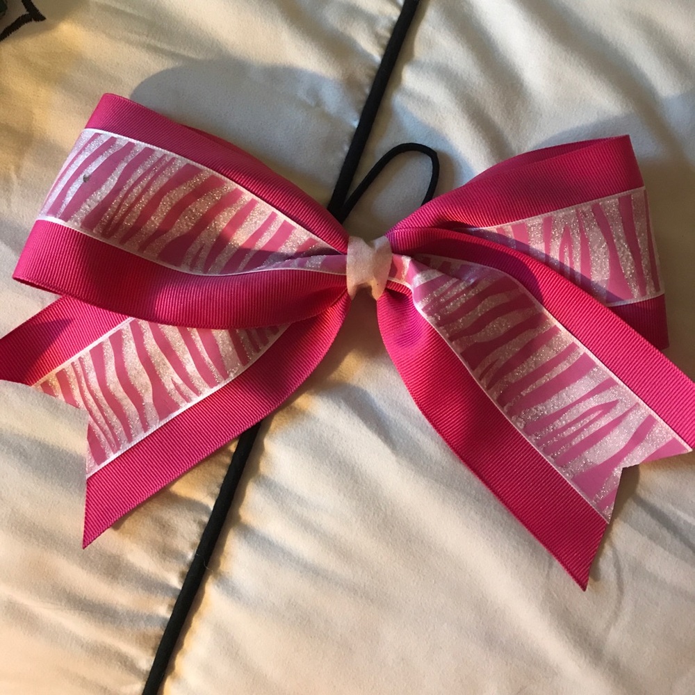 Pink Zebra print cheer/hair bow