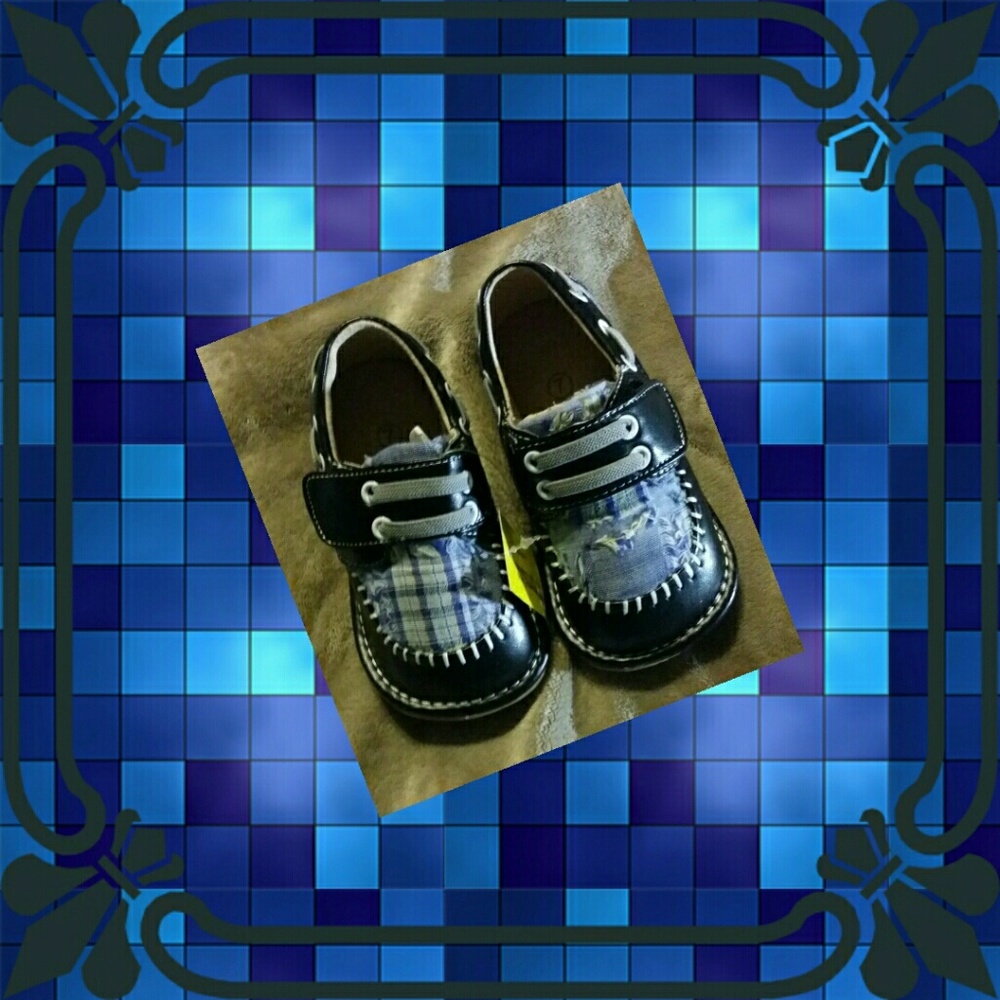 O'Squeaky Black with Blue Plaid Leather Squeakers