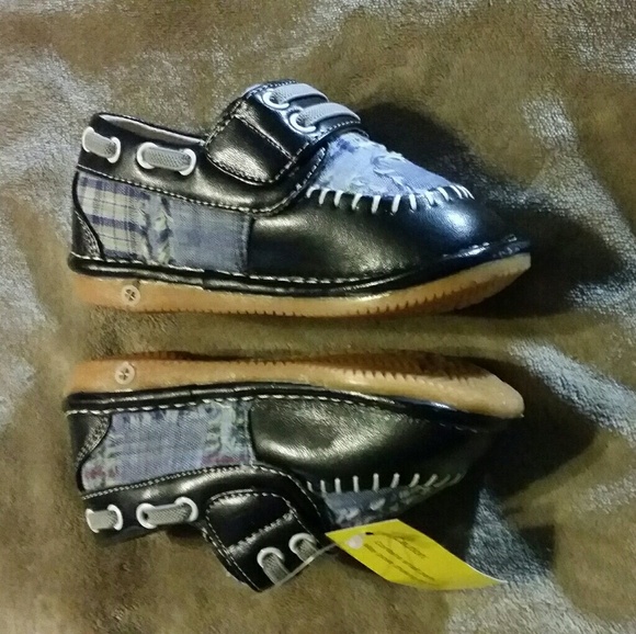 O'Squeaky Black with Blue Plaid Leather Squeakers - Picture 2 of 6