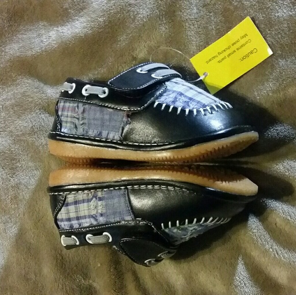 O'Squeaky Black with Blue Plaid Leather Squeakers - Picture 3 of 6