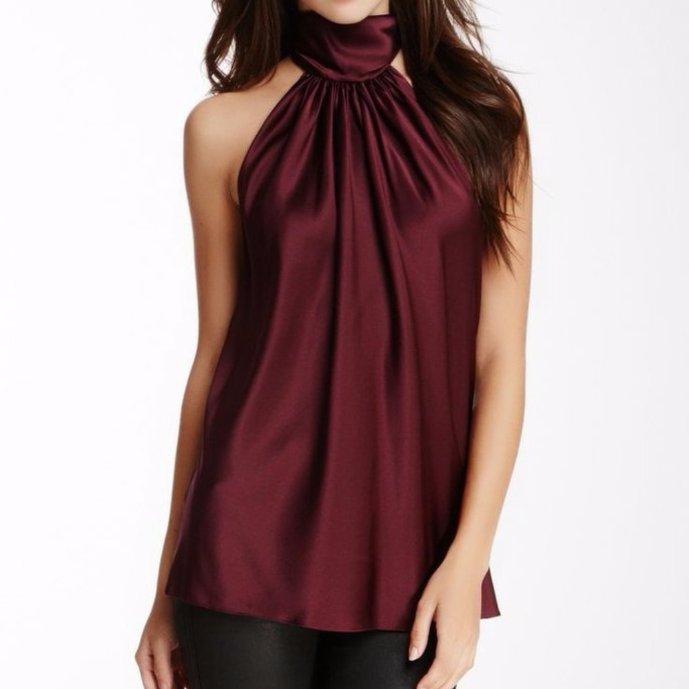 AWF Silky soft Satin Neck Halter Blouse  burgundy