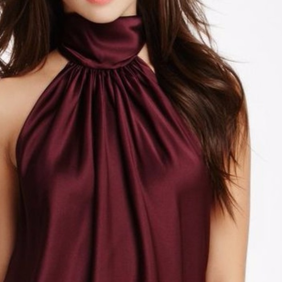 AWF Silky soft Satin Neck Halter Blouse  burgundy - Picture 3 of 4