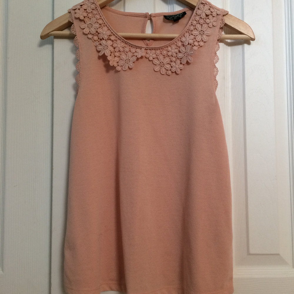 TOPSHOP Pink Nude Collared T-Shirt
