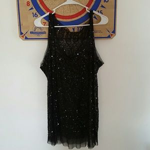 sequin tank top, sheer black
