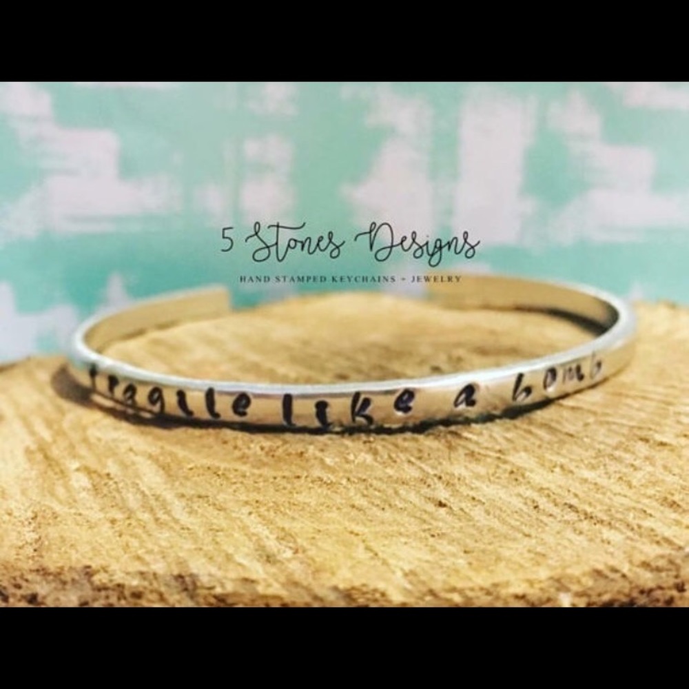 🆕 Handstamped Dainty Minimalist Bracelet Fragile Like a Bomb