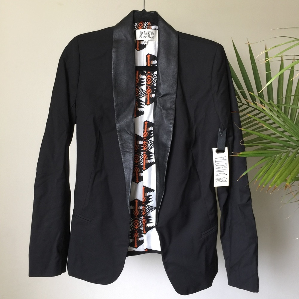 NWT BB Dakota Faux Leather Trimmed Blazer
