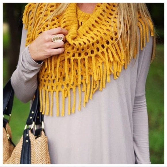 Mustard Fringe Infinity Scarf - Picture 2 of 3