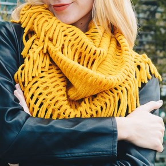 Mustard Fringe Infinity Scarf - Picture 3 of 3