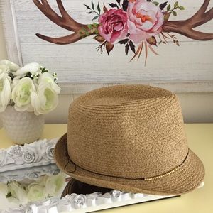 Straw Fedora Hat With Gold Bead Detail