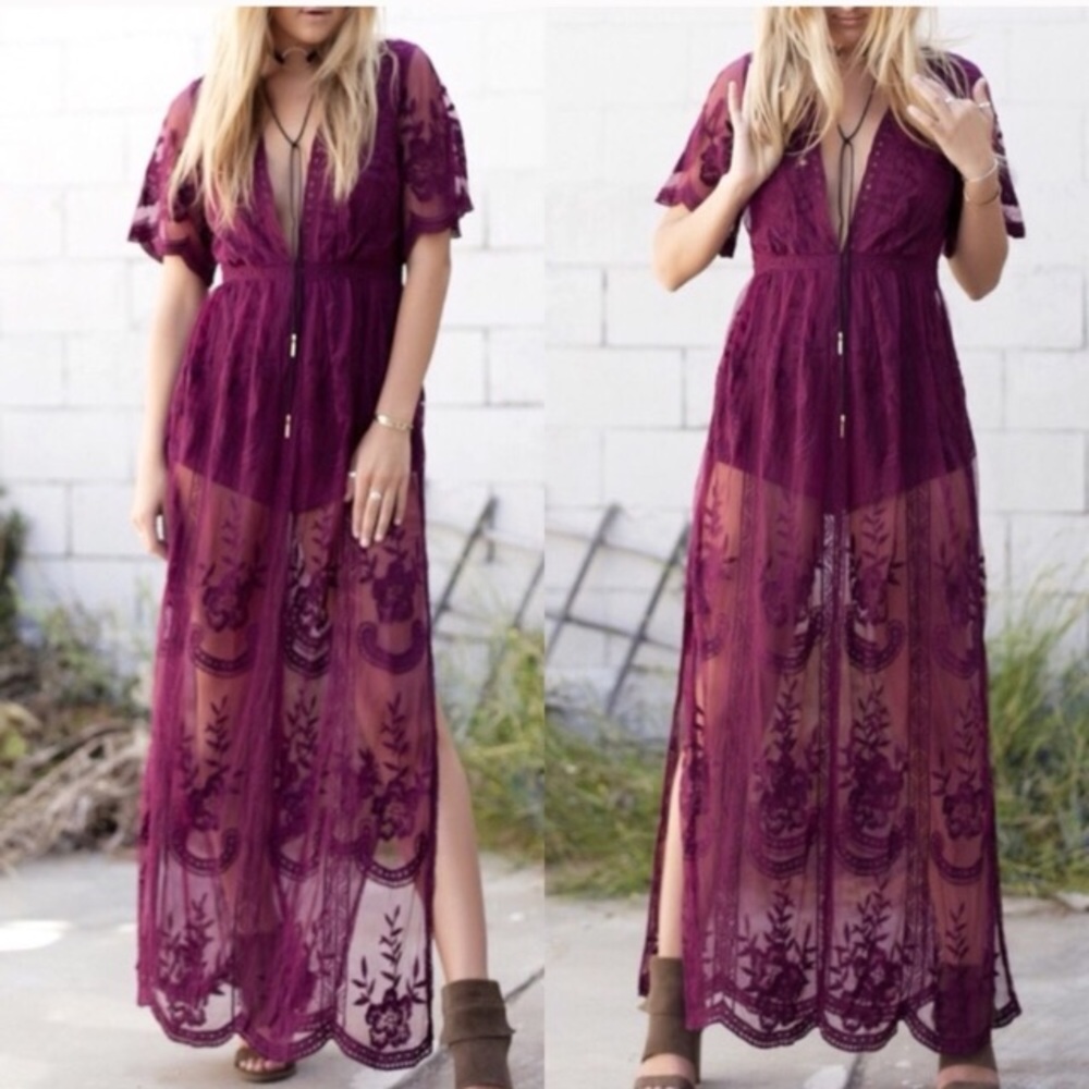 Wine Maroon Lace Maxi Romper Dress! New!