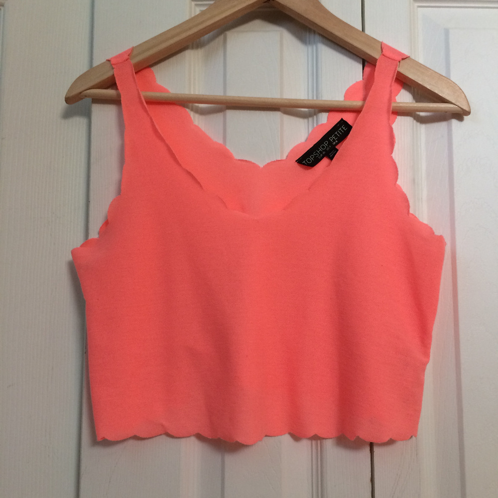 TOPSHOP Scalloped Crop Top CORAL COLORED