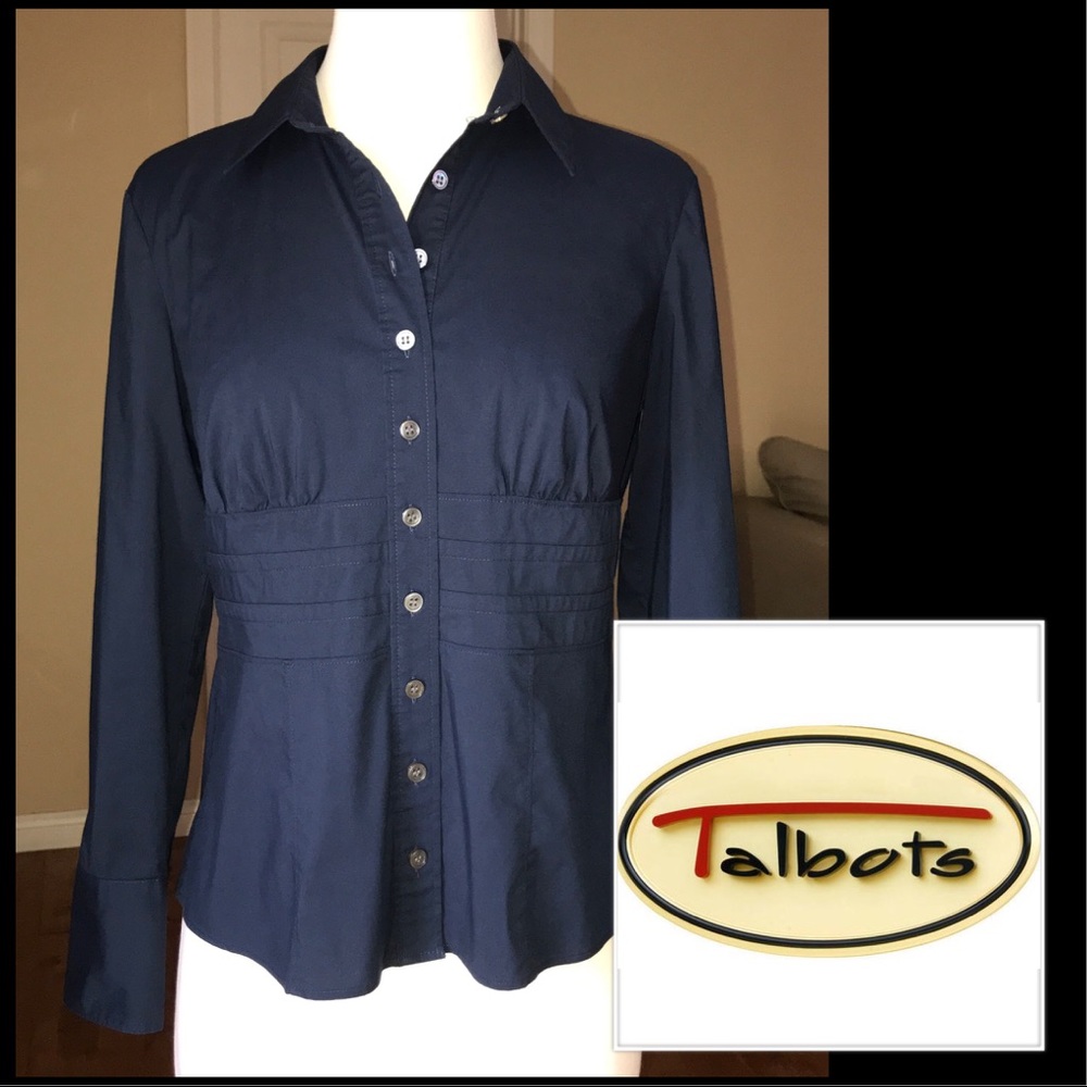 Talbots Petites Navy Blue Button Down Blouse Sz 6