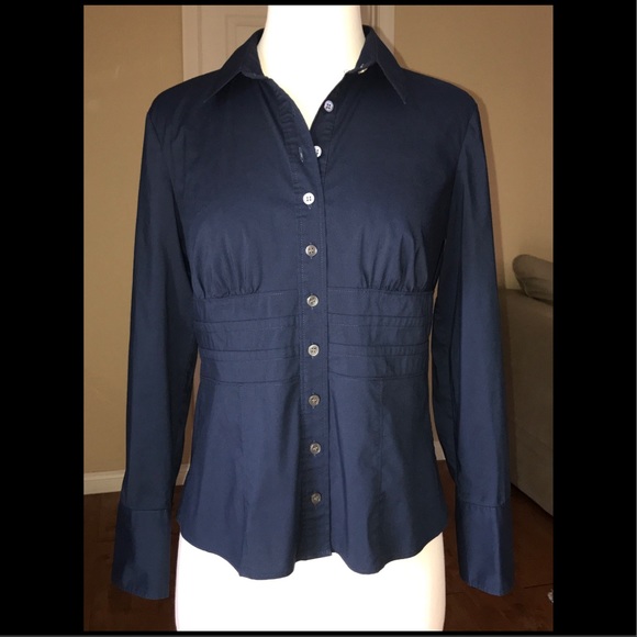 Talbots Petites Navy Blue Button Down Blouse Sz 6 - Picture 3 of 6