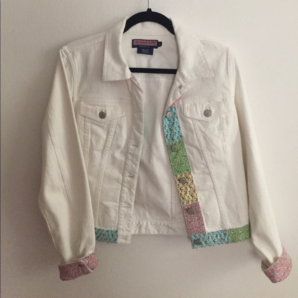 NWOT Vineyard Vines Patchwork White Jean Jacket