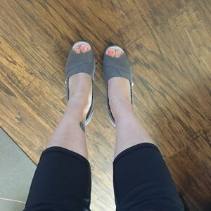 Toms Gray peep toe wedges