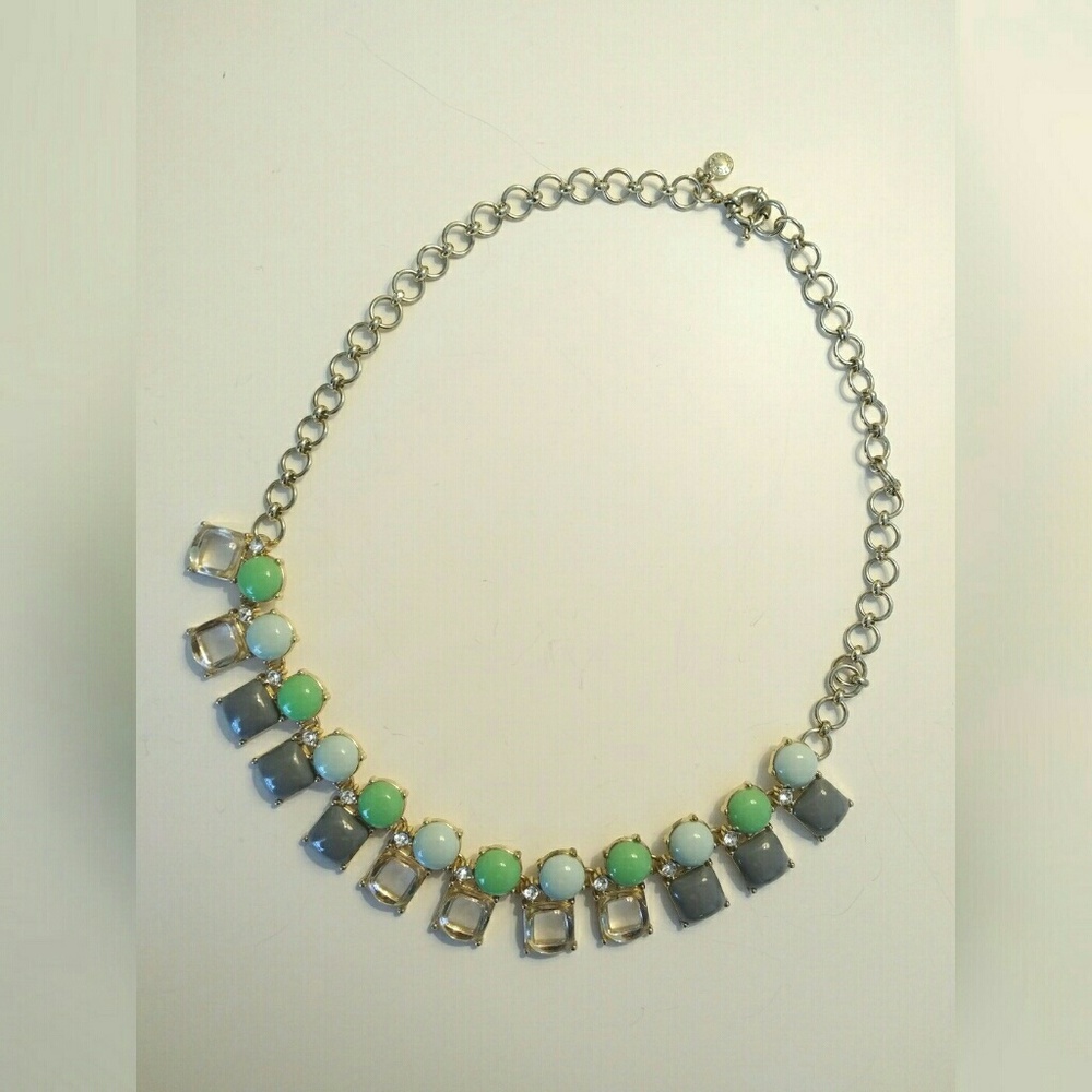 EUC J. Crew Green and Grey bib statement necklace