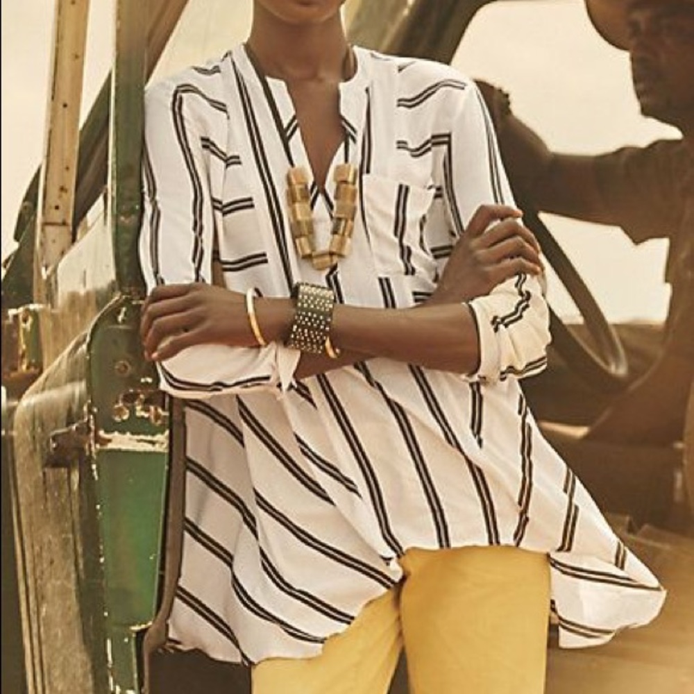 Anthropologie Laiken Henley Striped Tunic Shirt