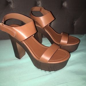 Brand New Block Platform Brown Heels