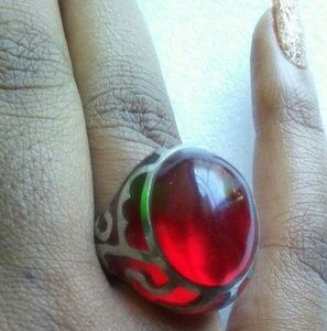 Red glass orb ring