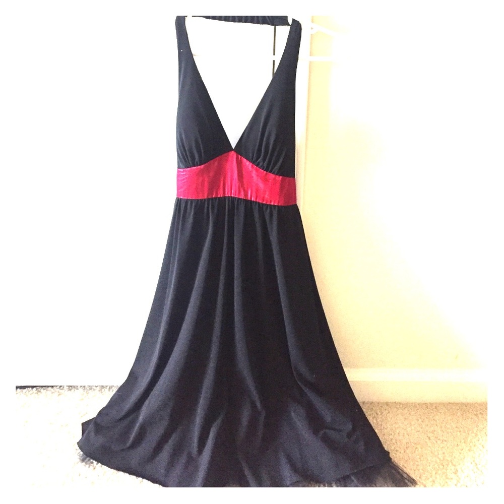 Black and red silk party dress