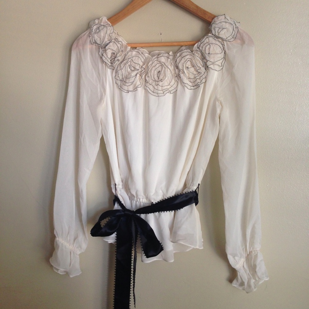 White / Black Flower Blouse