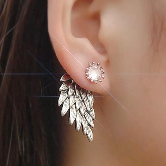 Angel Wing Crystal Stud Earrings - Picture 2 of 5