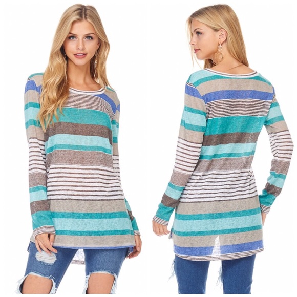 Blowout Sale Mint Striped Top - Picture 2 of 3