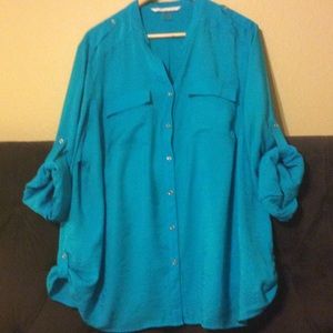Blue button up blouse