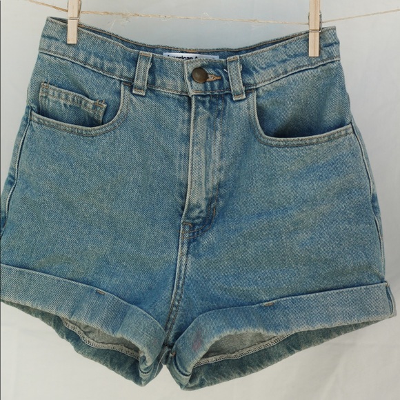 Denim High Waisted Cuff American Apparel Shorts - Picture 2 of 5