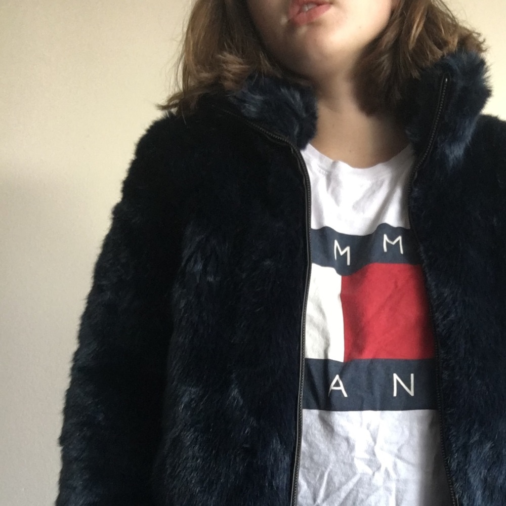 Navy blue Michael Kors fur coat