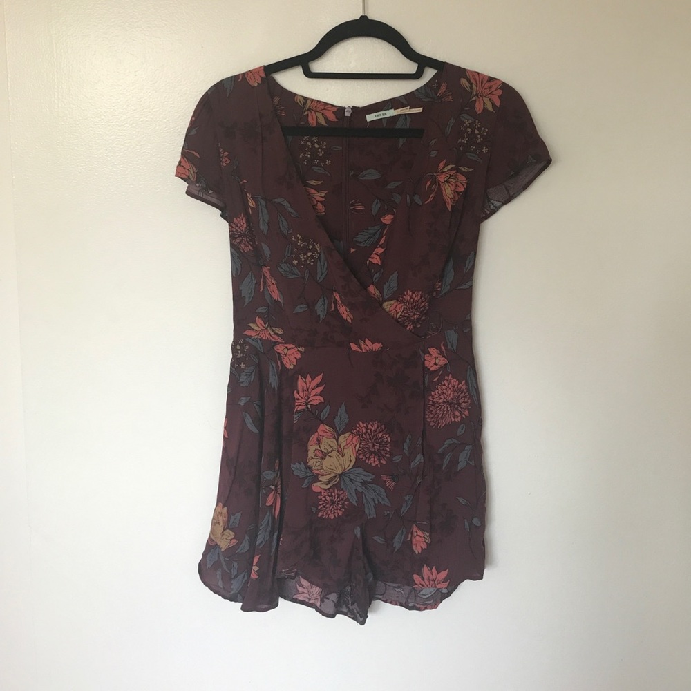 Ruffle-Front Maroon Romper