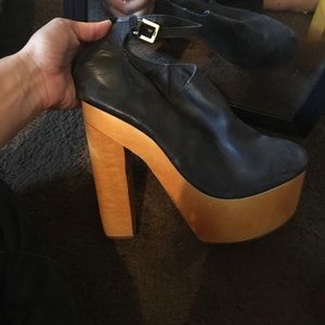 Real leather and wood platform clogs size 9