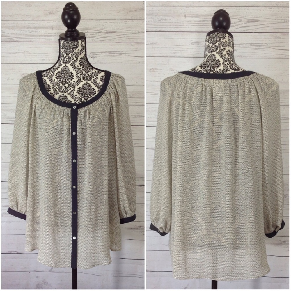 Max Studio Plus Size Sheer Printed Peasant Blouse